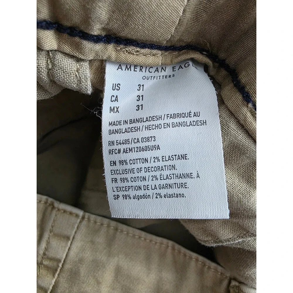 American Eagle Classic Next Level Flex Khaki Chino Shorts Mens 31 Tan Stretch